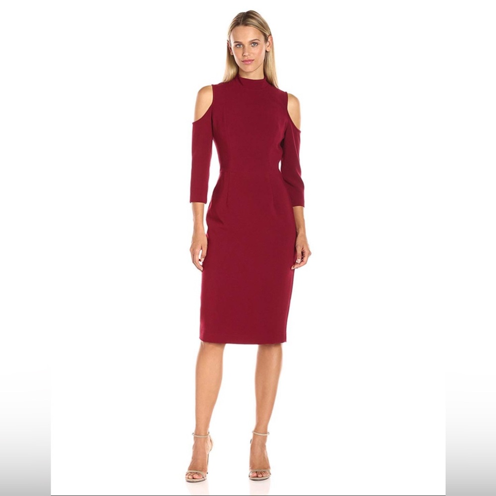 Black Halo Red Sheath Dress with Cold Shoulder